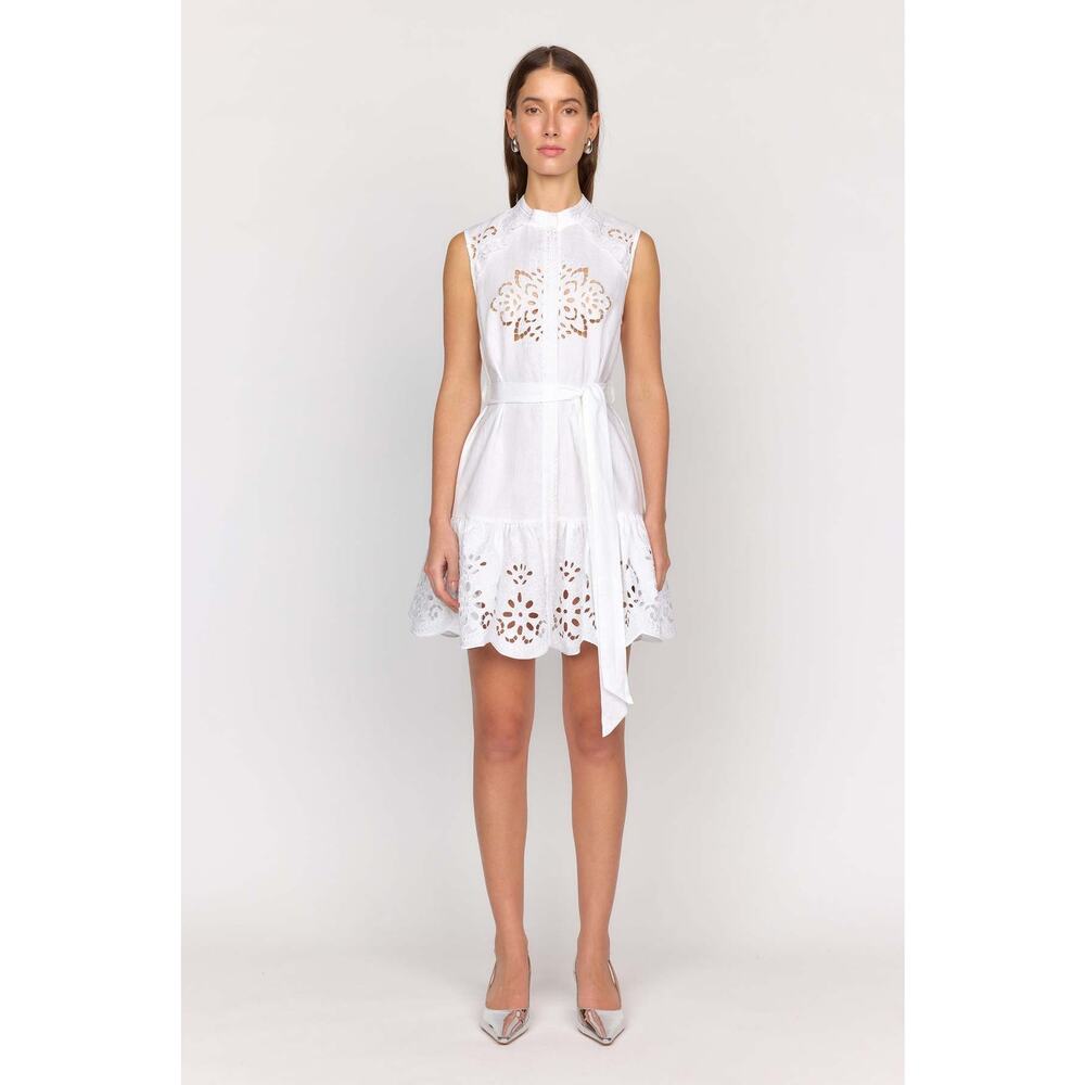 Christy Lynn Janelle Linen Eyelet White Mini Dress Small